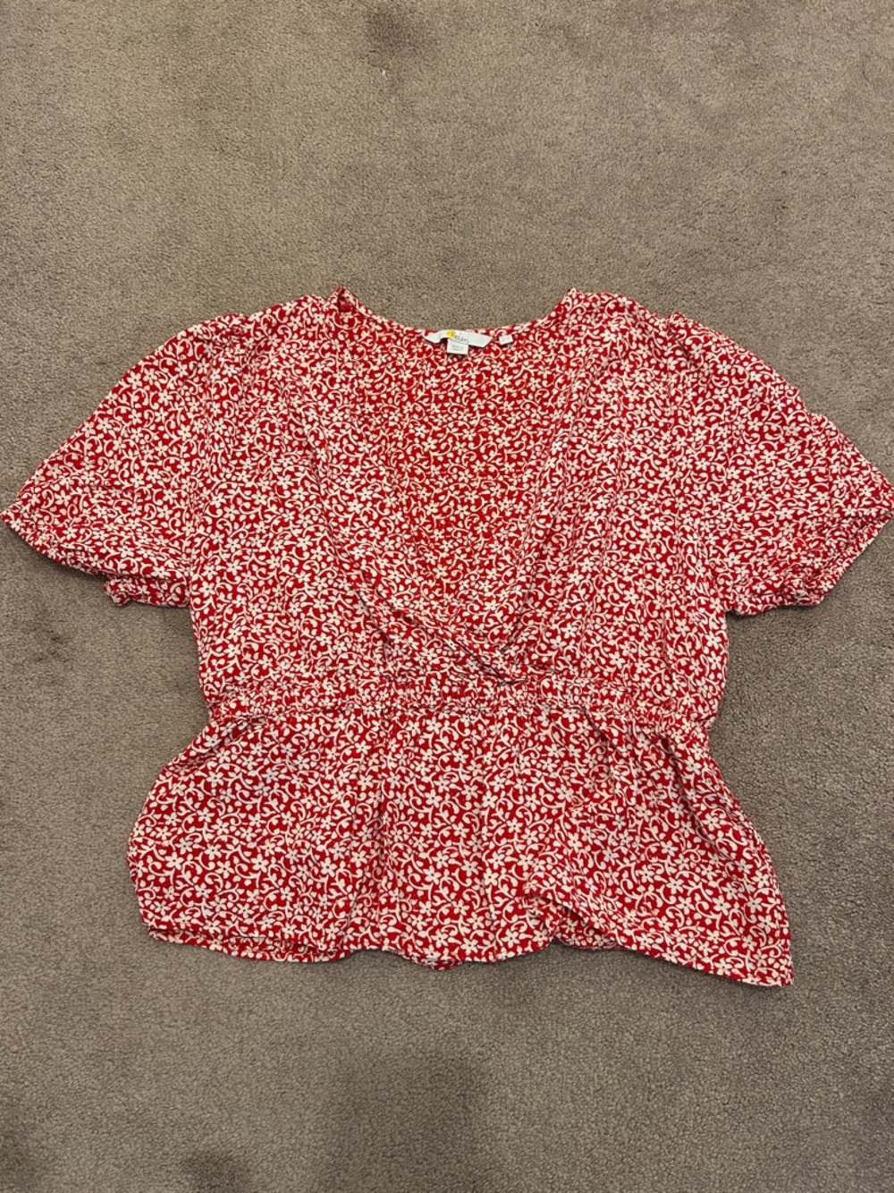 Boden Red and White Printed Peplum Blouse - Picture 4 of 5